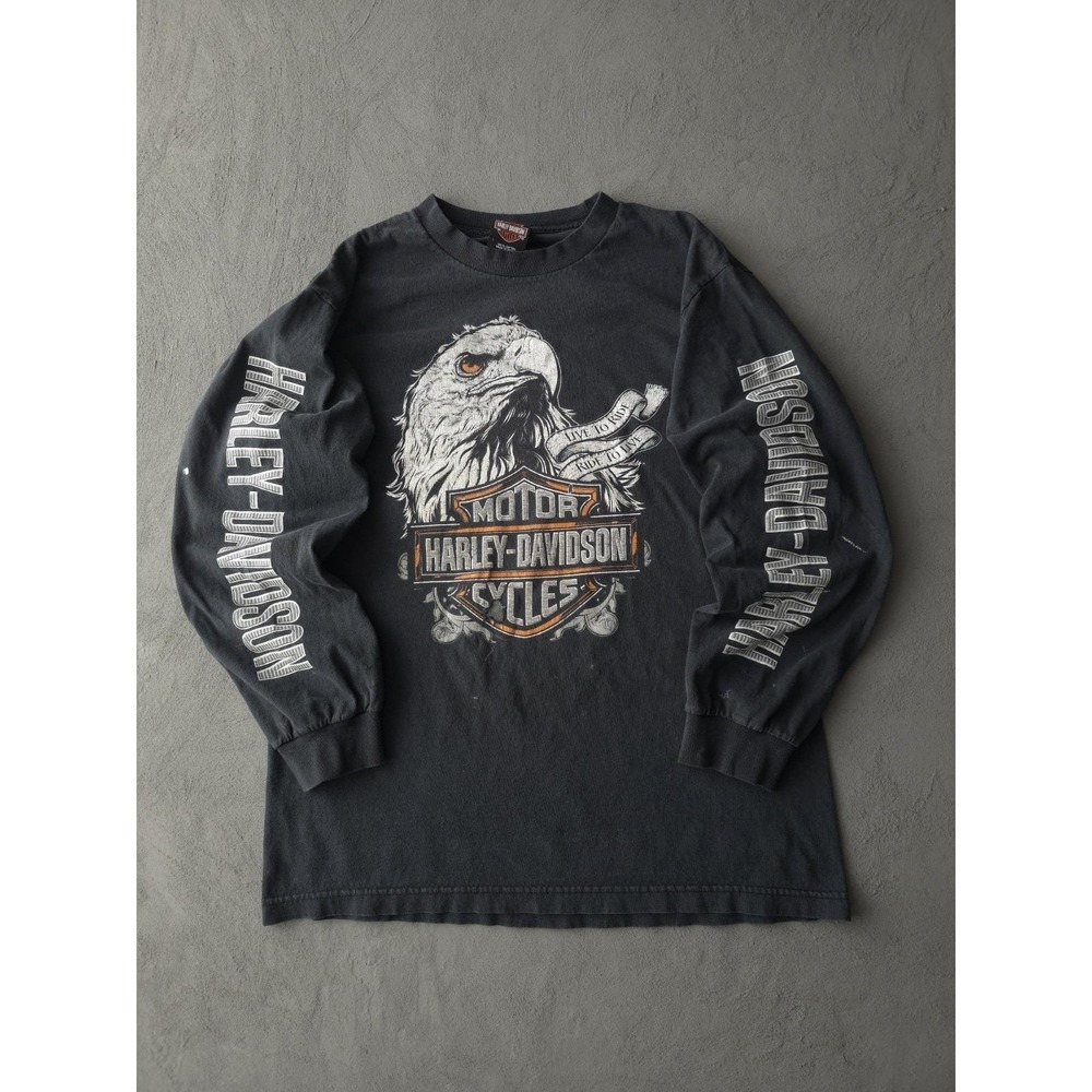 Vintage 2000s Y2K Harley-Davidson Motorcycles Black Long Sleeve T-shirt L Biker